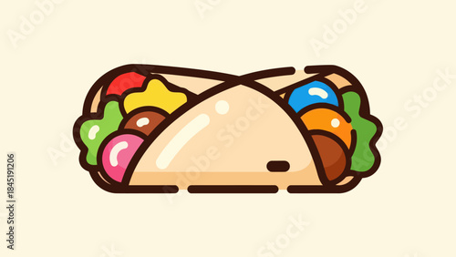 Cartoon burrito illustration showcasing ingredients and design elements