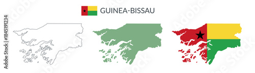 Guinea-Bissau geographical borders isolated on white background. Flag of Guinea-Bissau. Vector flat cliparts.