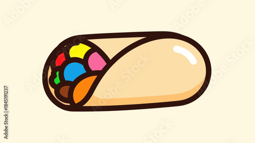 Cartoon burrito illustration with colorful filling and appetizing appearance
