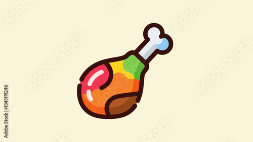 Cartoon chicken leg illustration against a light yellow background