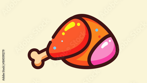 Cartoon chicken leg illustration isolated on yellow background