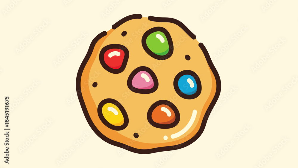 Fototapeta premium Cartoon cookie with colorful candy isolated on a light background