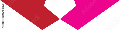 A symmetrical design featuring two vibrant arrow shapes one red and one pink pointing towards each other