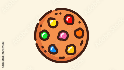 Cartoon cookie with colorful candy illustration on light background