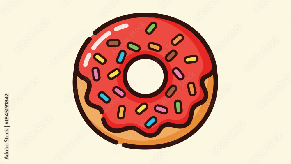 Obraz premium Cartoon donut with colorful sprinkles isolated on cream background