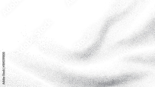 Light grain texture with abstract stipple waves and halftone particle gradation. Monochrome stipple flow texture with soft grain for poster and graphic design. 