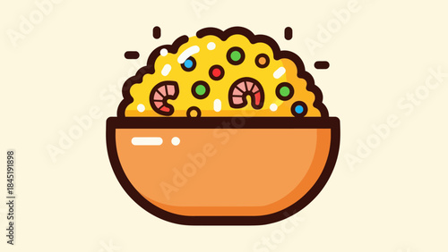 Cartoon fried rice in bowl illustration for food and culinary concept