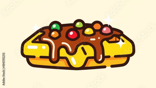 Cartoon eclair dessert with chocolate glaze and colorful candy sprinkles