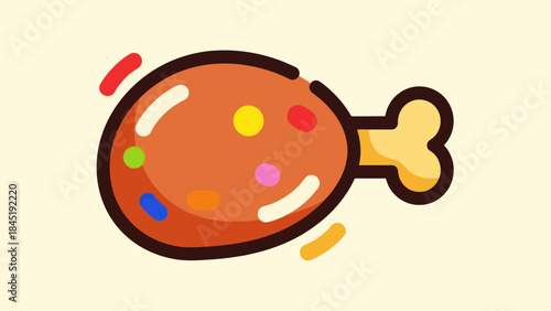 Cartoon fried chicken leg illustration isolated on beige background