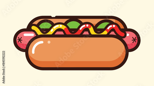 Cartoon hot dog with condiments graphic for food and culinary illustrations