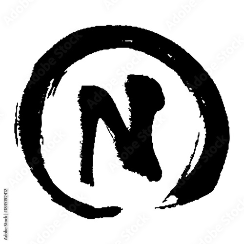 丸囲みと筆書きの黒色のアルファベットN