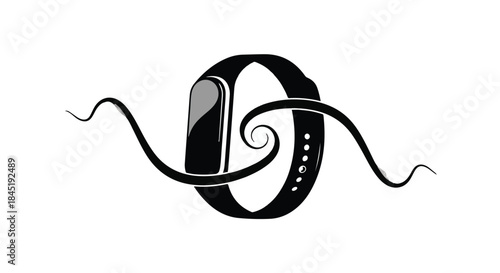 Sleek fitness tracker band with abstract wavy lines symbolizing activity and progress.