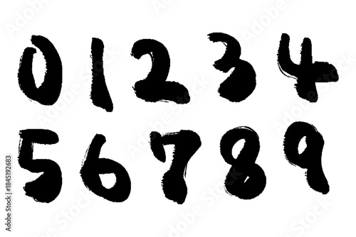 筆タッチの手描きの0～9のイラストセット