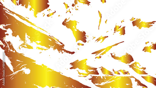 Grunge gold frame on white background with cracked and distressed texture. Gold grunge overlay with splashes and stains on white background for design. 