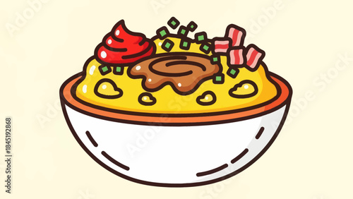 Cartoon illustration of a delicious and appetizing food bowl on white background