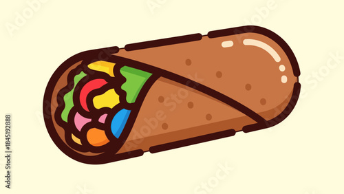 Cartoon illustration of a delicious burrito on a light yellow background