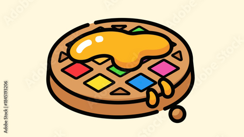 Cartoon waffle with colorful squares and honey vector illustration