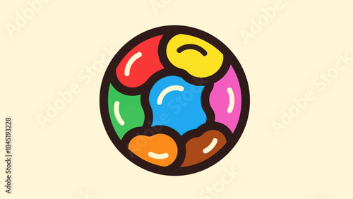 Colorful abstract design with segmented elements on a neutral background