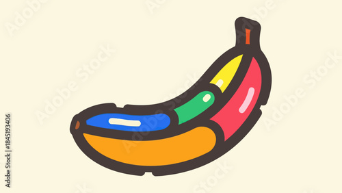 Colorful banana illustration with segmented design and contrasting outlines