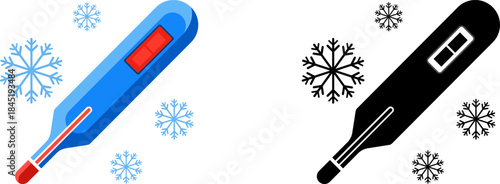 Blue thermometer and snowflakes illustration