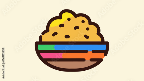 Colorful bowl of cooked food icon against neutral background