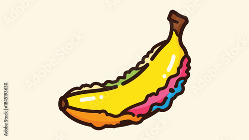 Colorful cartoon banana illustration with vibrant layers and details on a light background