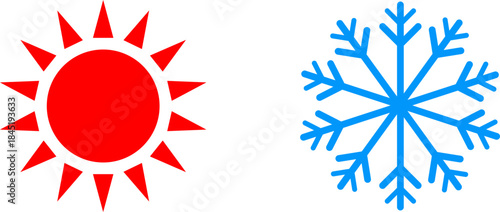 Sun and snowflake icons representing hot and cold weather