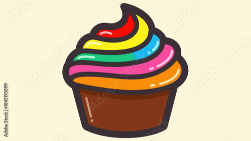 Colorful cartoon cupcake illustration on a light background for various uses