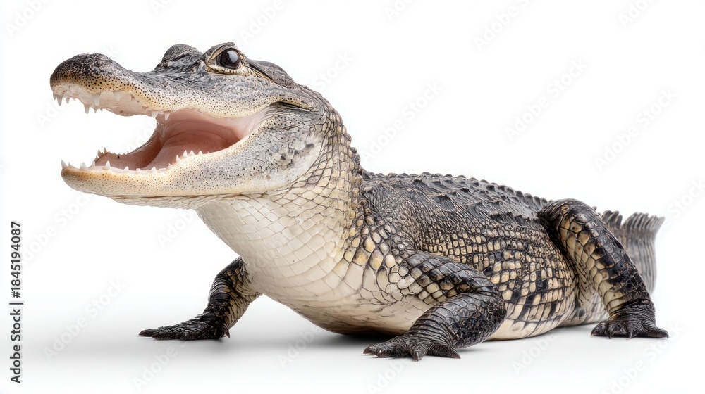 Fototapeta premium American alligator with open mouth on a white background