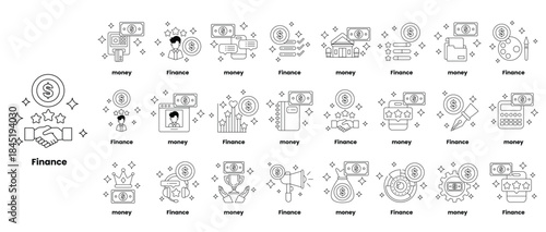 A series of black and white images of people and money