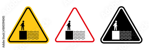 Deep water warning signs collection Silhouette flat icon design element.