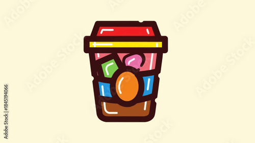 Colorful cartoon iced coffee cup design isolated on light background