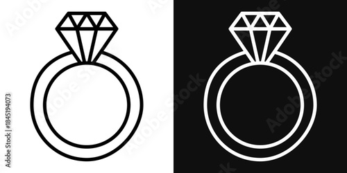 Diamond ring icons - editable stroke vector illustration