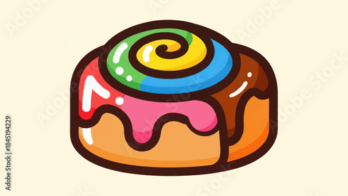Colorful cartoon illustration of a fresh baked cinnamon roll pastry dessert item