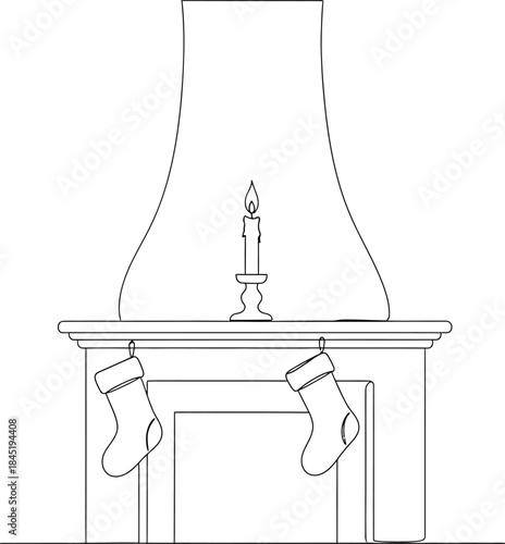 Christmas stockings hanging on mantelpiece with candle