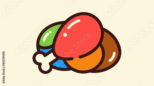 Colorful cartoon illustration of cooked chicken leg stylized design