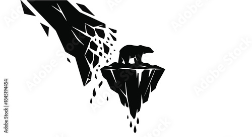 Lone polar bear stands on a melting ice floe, a stark symbol of climate change impact.