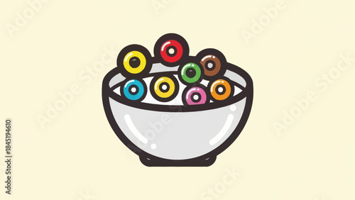 Colorful cereal bowl illustration breakfast food icon on light background