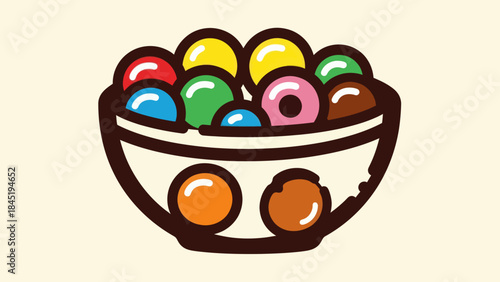 Colorful cereal bowl illustration on cream background for food design