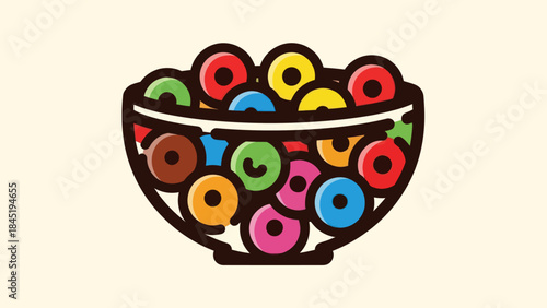 Colorful cereal bowl illustration on cream background for food concepts