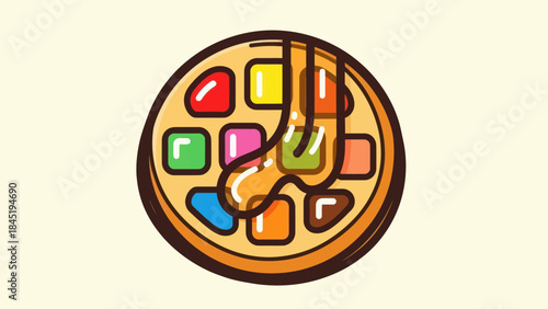 Colorful cartoon waffle illustration with syrup for food related projects