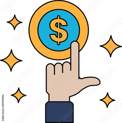A hand pointing to a dollar sign