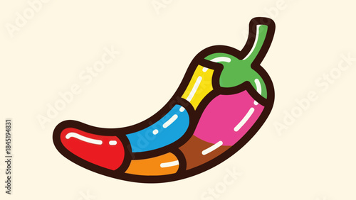 Colorful chili pepper illustration on light beige background for design
