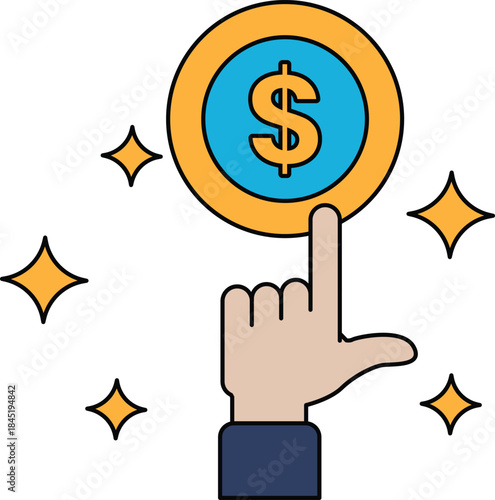 A hand pointing to a dollar sign