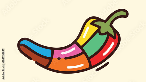 Colorful chili pepper illustration with segmented design and clean lines