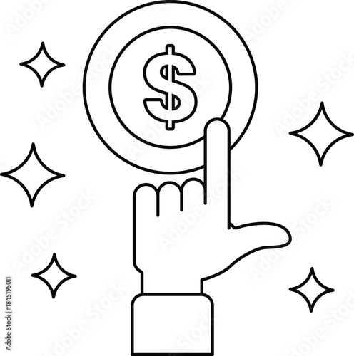 A hand pointing to a dollar sign