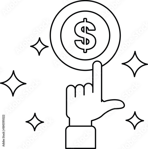 A hand pointing to a dollar sign