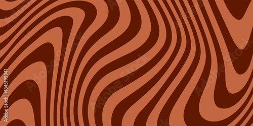 Retro coffee color background. Milk chocolate liquid dessert texture. Wavy swirl candy pattern for poster, cover, banner, pamphlet.