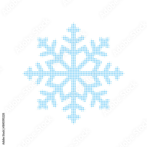 Blue dotted snowflake icon in halftone style, isolated on white background. Minimal winter symbol for Christmas design, cold weather concept, holiday decoration, seasonal graphic element.