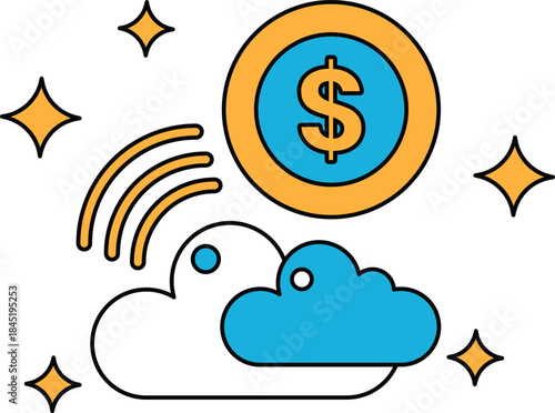 A dollar sign is drawn in the middle of a cloud